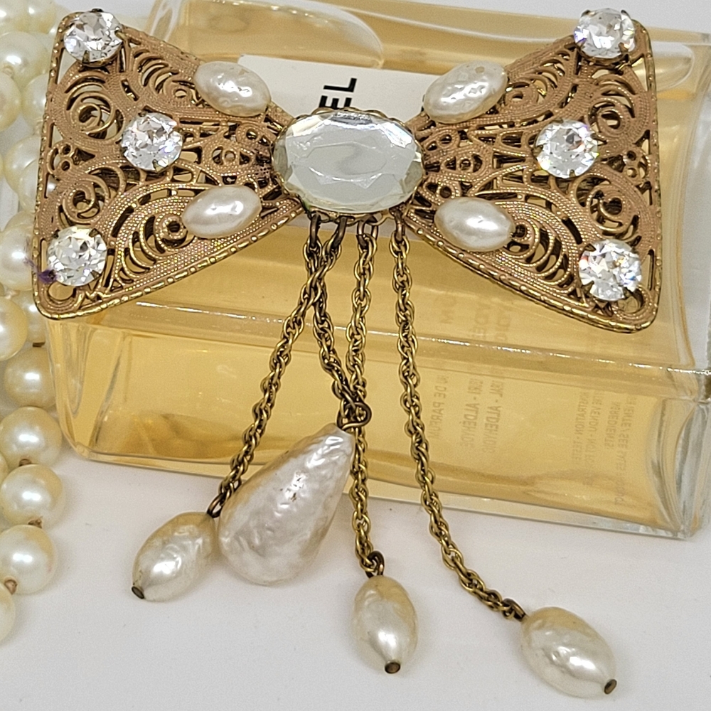 Meriam Haskell Vintage Very Rare Signed Incredible Pearl Bow Brooch